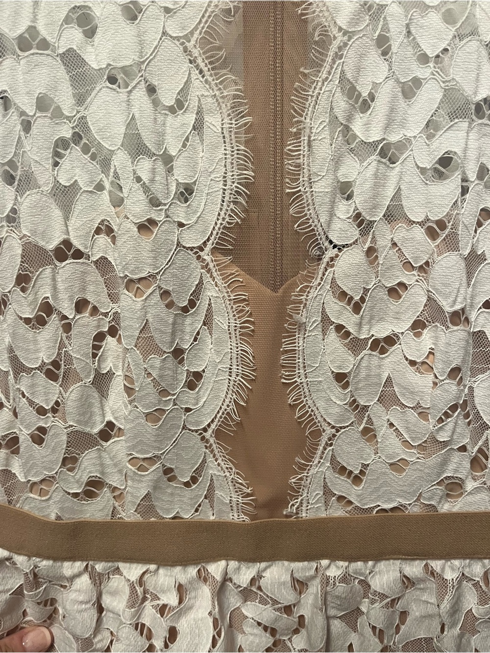 Bcbg Kayla Ivory Lace Tiered Dress With Nude Underlay (Rack) View 5